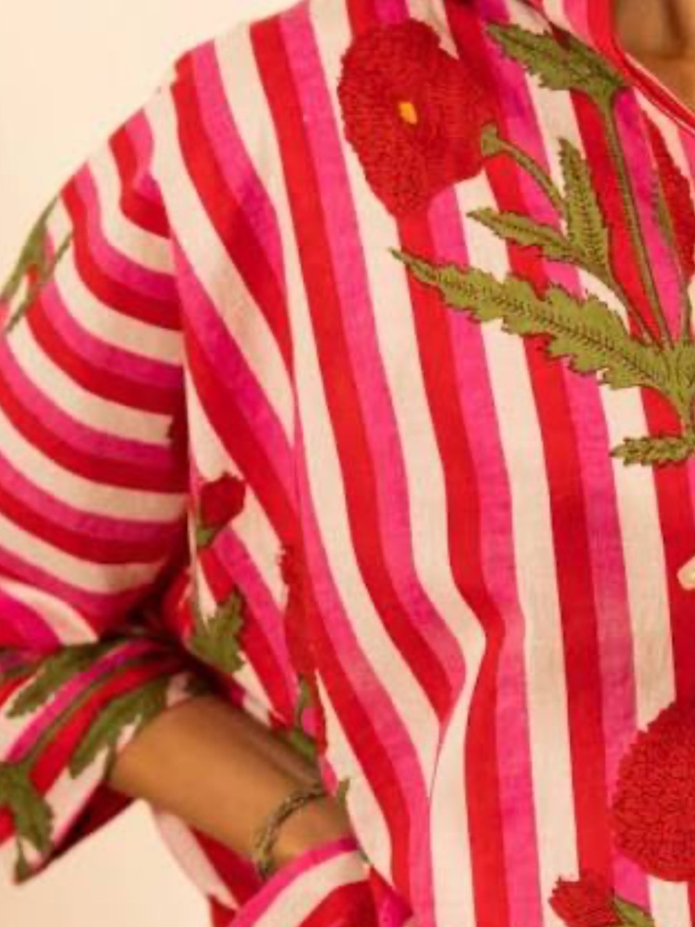 Bright Pink & Red Striped Floral Button-Down Pajama Set Size Small
